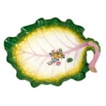 Chelsea cabbage-leaf-shaped dish, c.1756, polychrome painted with naturalistic details and a floral