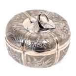 Late 19th/early 20th century Chinese white metal box, modelled in the form of an apple,