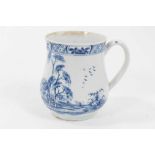 Bow blue and white baluster shaped mug, c.1755, decorated in the chinoiserie style, painter's mark t