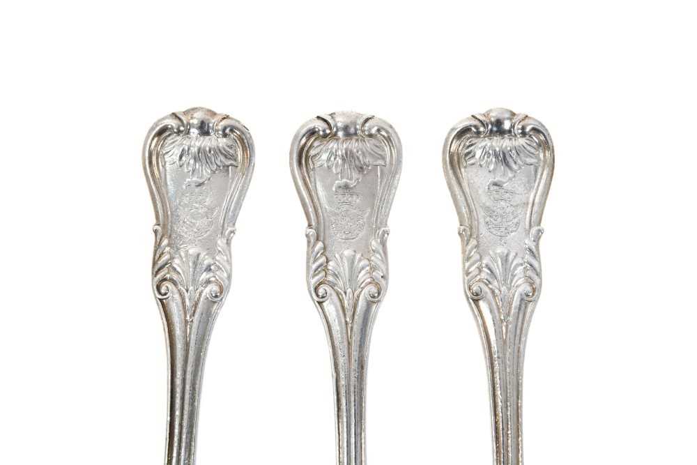 Six Early 19th Century German Silver Dinner Forks, modified Kings pattern with fluted stems, from th - Image 2 of 2