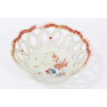 Bow Two Quail pattern basket, c.1755, 14cm diameter