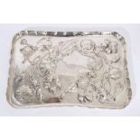 Edwardian Art Nouveau silver tray of rectangular form.