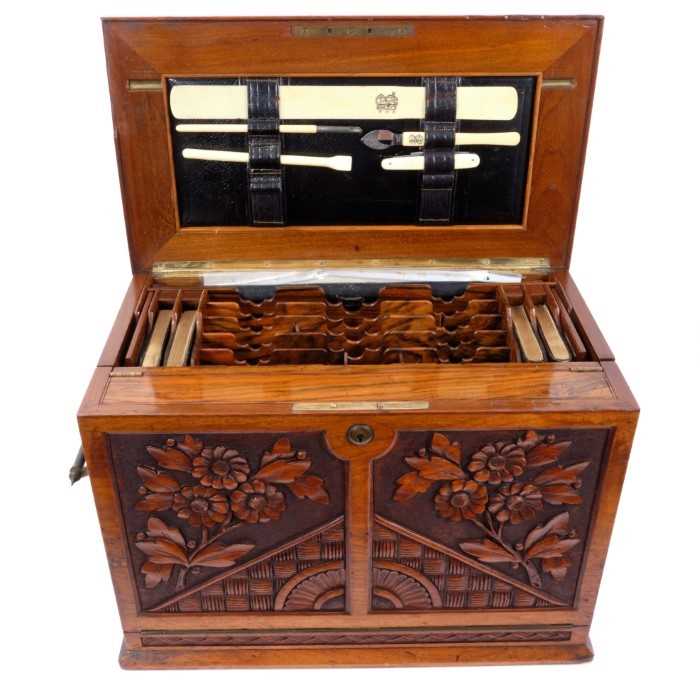 Very fine Victorian aesthetic period carved walnut desk compendium secretaire by Thornhill - Image 9 of 20