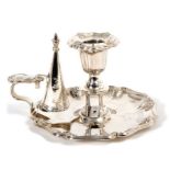 Victorian silver chamberstick of shaped circular form with pie crust borders, engraved armorial