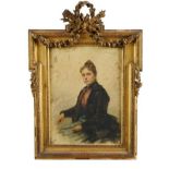 Theobald Chartran (1849-1907) oil on panel - portrait of a seated lady