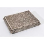 Silver card box of rectangular form, with embossed and engraved floral decoration.