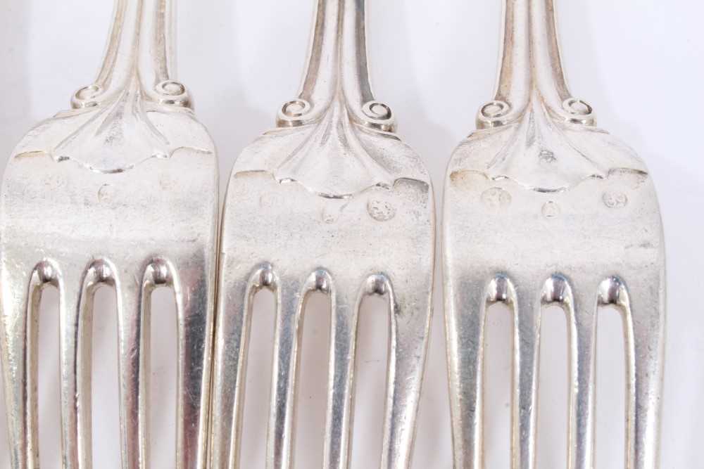 Six Early 19th Century German Silver Dinner Forks, modified Kings pattern with fluted stems, from th - Image 7 of 7