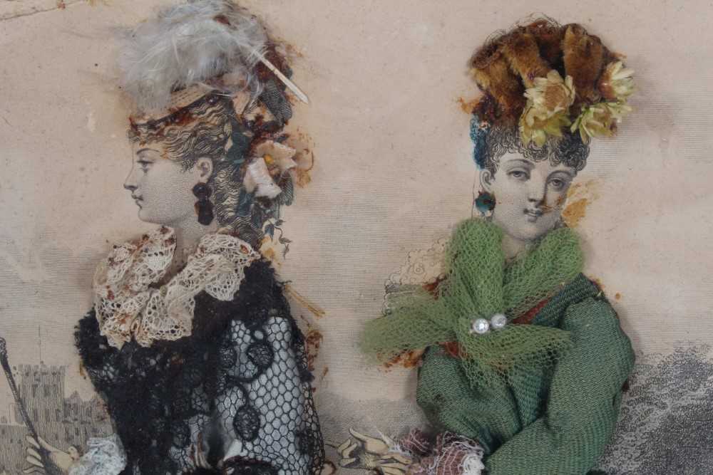 Pair of 19th century fashion prints embellished with fabrics - Image 6 of 10