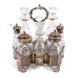 Victorian eight bottle cruet set, with matching silver mounted and cut glass bottles