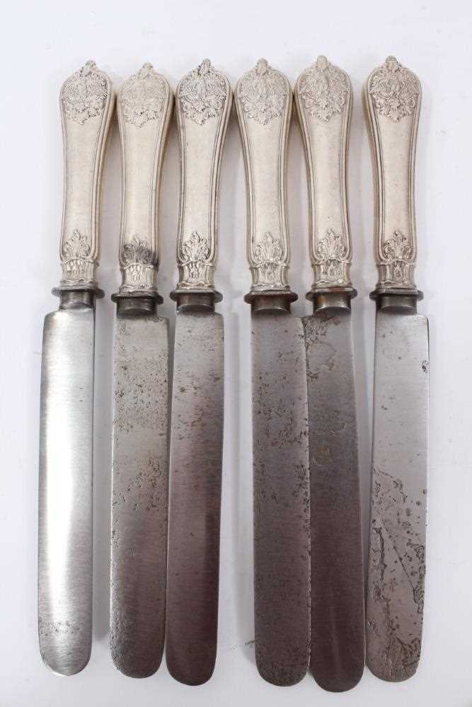 Six Late 19th/early 20th Century German Silver Dinner Knives with steel blades, Rococo pattern handl - Image 7 of 11