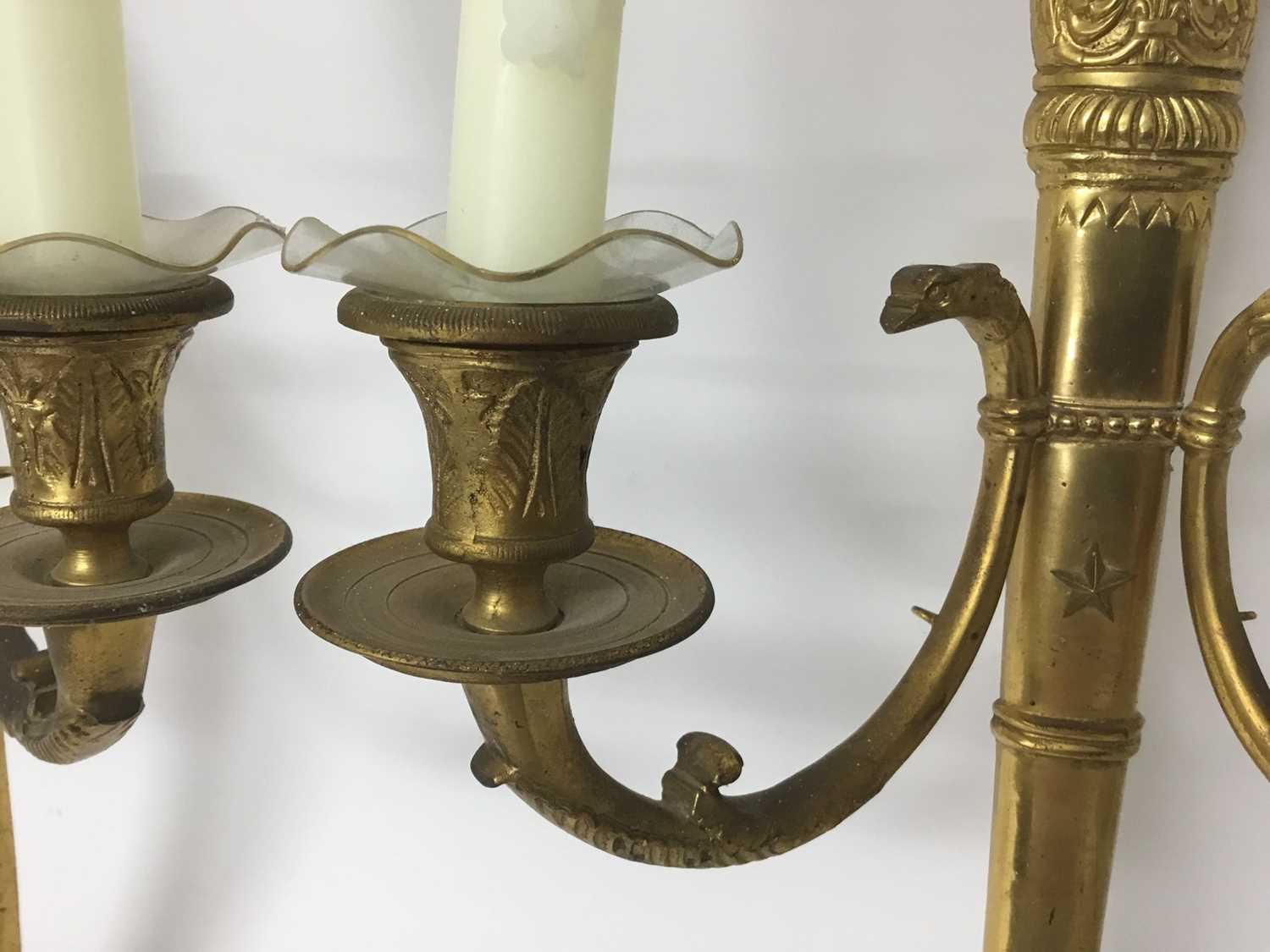 Pair of Empire style gilt metal twin branch wall lights - Image 4 of 5