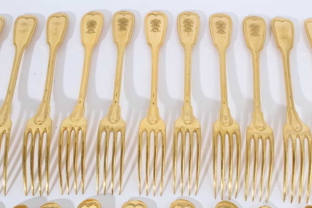 Late 19th French gilded fiddle thread pattern dessert flatware by Christofle, Paris, some engraved w - Image 2 of 5