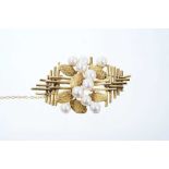 1960s 14ct gold and cultured pearl floral spray brooch