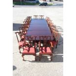 Fine quality Regency style four pedestal mahogany dining table and ensuite set of eighteen dining ch