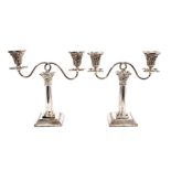 Pair compositeVictorian silver two light candelabra, with fluted columns and foliate capitals