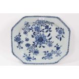 Large pair of 18th century Chinese blue and white porcelain platters, of octagonal form, decorated w