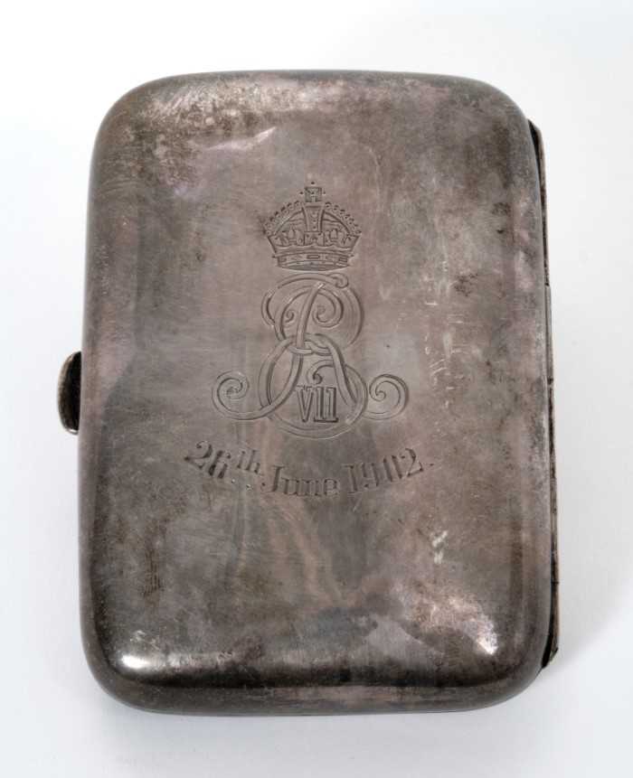 The Coronation of King Edward VII, silver cigarette case with engraved Crowned ER VII cipher and '26