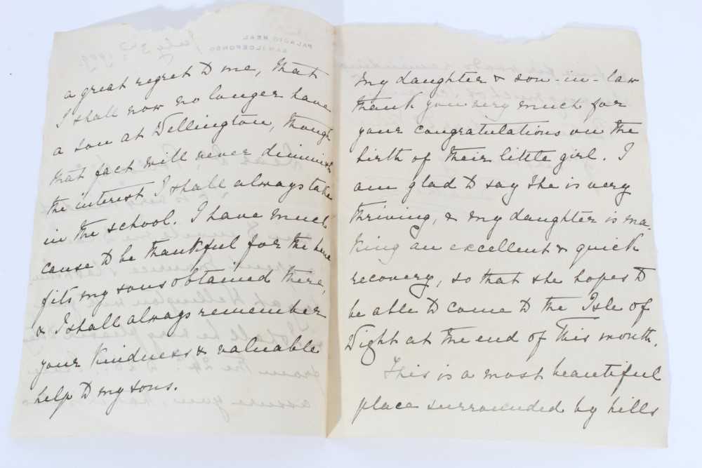 H.R.H. Princess Beatrice , handwritten double sided letter to Reverend Pollock - Headmaster of Welli - Image 2 of 3