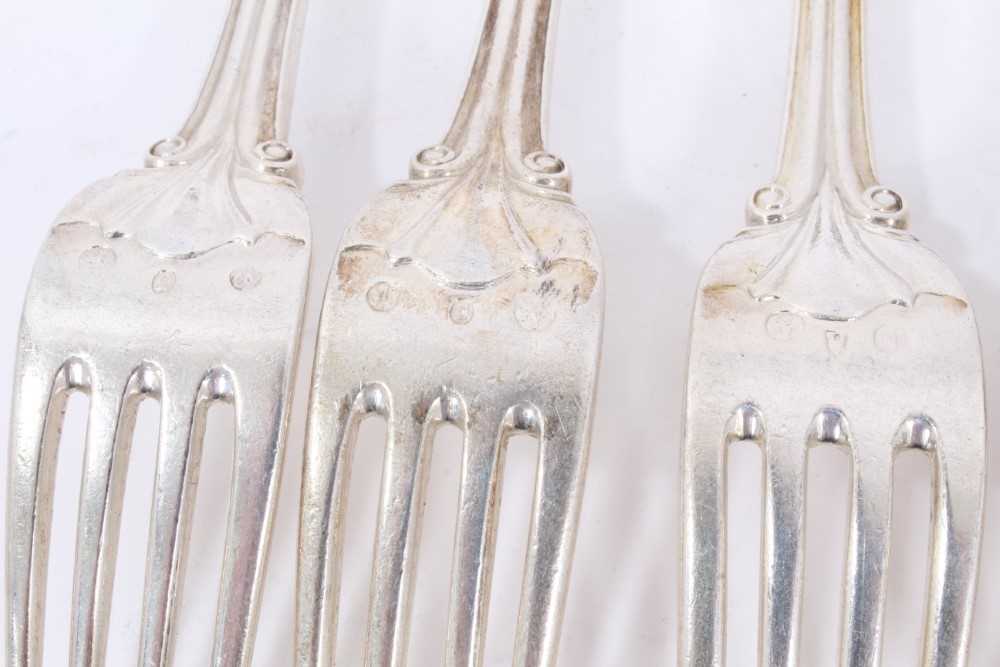 Six Early 19th Century German Silver Dinner Forks, modified Kings pattern with fluted stems, from th - Image 6 of 7