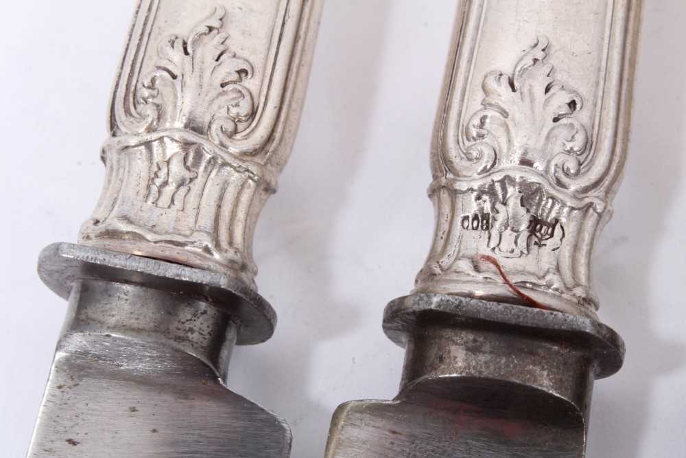 Six Late 19th/early 20th Century German Silver Dinner Knives with steel blades, Rococo pattern handl - Image 4 of 11