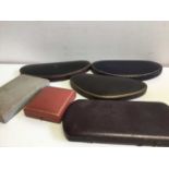 Six antique and vintage leather jewellery boxes various including three necklace boxes, Georgian bra
