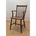 19th century East Anglian fruitwood and burr wood Windsor elbow chair