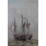 Samuel Owen (1768-1857) watercolour - a frigate and a fishing boat at sea, 22cm x 19.5cm, in glazed