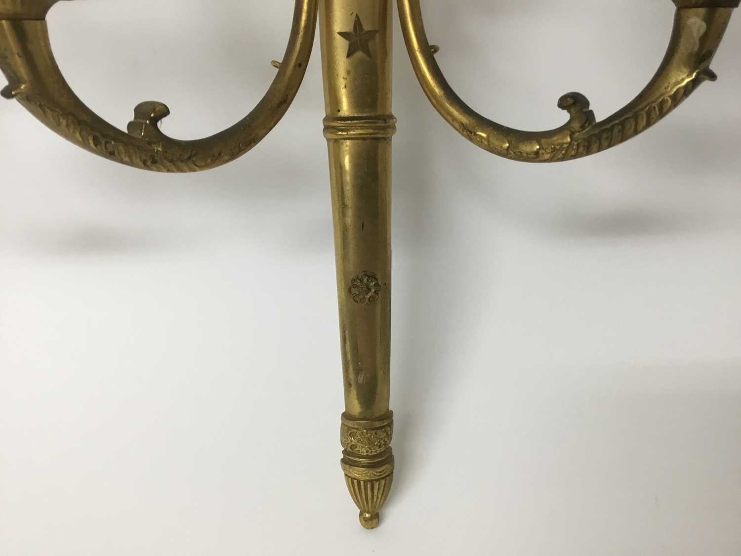 Pair of Empire style gilt metal twin branch wall lights - Image 5 of 5