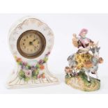 Samson group of The Welsh Tailor's Wife, and a continental porcelain cased small clock
