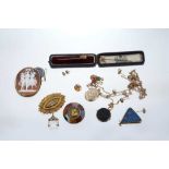 Cameo brooch, Victorian 15ct gold brooch, and sundry jewellery
