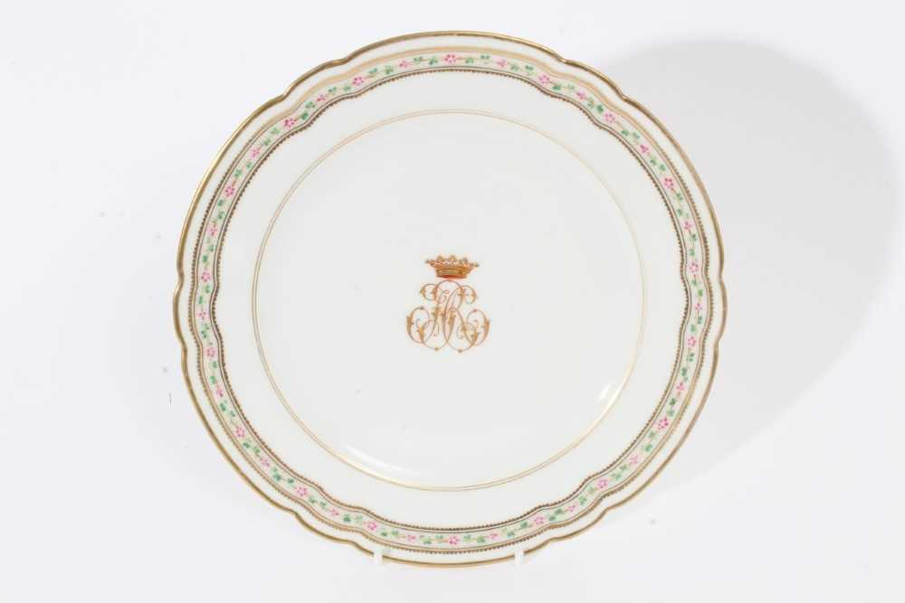 French porcelain plate with gilt crown and initials to centre