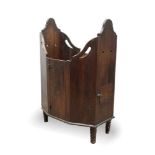 Highly unusual 19th century child's oak box pew of boat shaped form with underseat heating compartme
