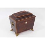 Early 19th century mahogany and boxwood line inlaid tea caddy