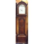 Late 18th/early 19th century longcase clock with 8 day movement, 12inch painted break arch dial