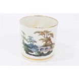 Pinxton coffee can, c.1800, polychrome painted with a landscape scene, with gilt banding, 6.25cm hig