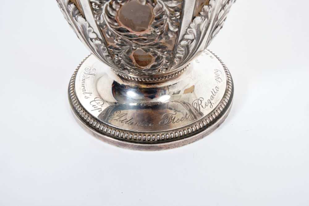 Fine quality French silver mounted and cut glass claret jug with engraved presentation inscription t - Image 2 of 9