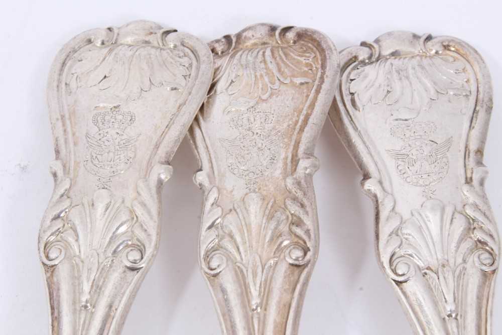 Six Early 19th Century German Silver Table Spoons, modified Kings pattern with fluted stems, from th - Image 3 of 8