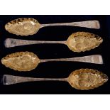 Two pairs of George III silver Old English Pattern Tablespoons, later converted to Berry Spoons