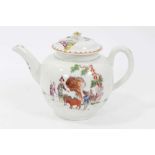 Worcester Red Bull pattern teapot, c.1760, with a non-matching cover, 13.5cm high