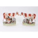 Pair of Staffordshire pottery cow and milkmaid groups, c.1860, 17.5cm high