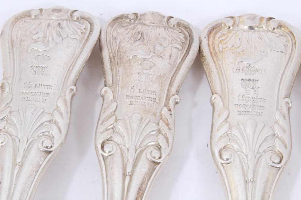 Six Early 19th Century German Silver Dinner Forks, modified Kings pattern with fluted stems, from th - Image 4 of 7