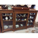 Good quality Edwardian inlaid mahogany breakfront bookcase with inlaid swags, ribbons and festoons,