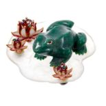 David Balogh - gold and multi-gem novelty paperweight in the form of a frog on a lily pad