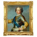 Attributed to John Baptiste Van Loo (1684-1785) oil on canvas, portrait of King Louis XV in armour,