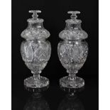 Pair of cut glass Victorian sweetmeat vases and covers, 31.5cm high