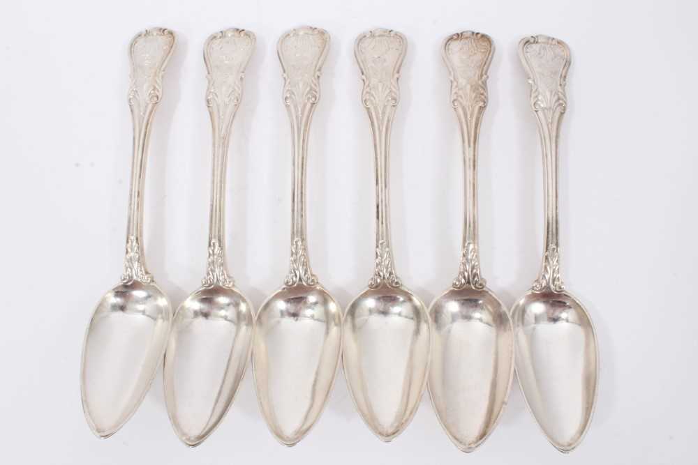 Six Early 19th Century German Silver Table Spoons, modified Kings pattern with fluted stems, from th