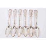 Six Early 19th Century German Silver Table Spoons, modified Kings pattern with fluted stems, from th