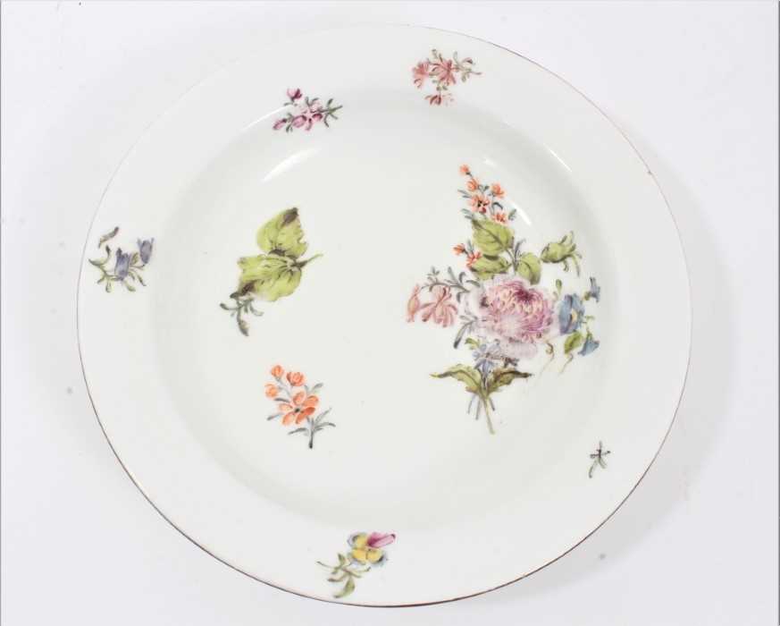 Chelsea porcelain bowl, c.1755, polychrome painted with floral sprays, red anchor mark to base, 16.2