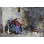 Emanualus Samson Van Beever (1876-1912) - oil on canvas - lady seated by a fire