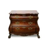 19th century Dutch mahogany bombe commode chest, the shaped top above three long graduated drawers w